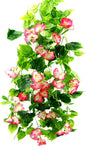 FERIAL Artificial Vines Rosered Morning Glory Vine Artificial Flowers Hanging Plants Garland Fake Green Plant for Wall Fence Indoor Wedding Banquet Decor