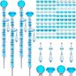 Exway 100 PCS DIY Fairy Wand Beaded Garden Stake Beads Kits with Light Blue Large Hole Beads 4 Crystal Stopper Top Threaded Rods and 4 Light Blue Sparkling Crystal Pendants for Outdoor Indoor Decor