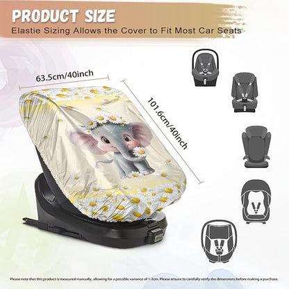 XYZCANDO Elephant Car Seat Covers for Babies Girl Cartoon Car Seat Sun Protection Replacement Baby Car Seat Sun Shade Cover for Travel Breathable Cooling Car Seat Cover Baby Gift for Wife