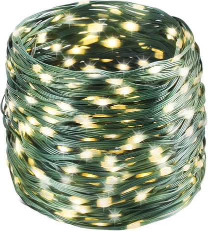 Tcamp 164 Feet 500 LED Christmas Lights, 8 Modes Christmas Tree Lights with Timer Memory Function, Green Wire Starry Fairy String Light for Xmas Tree Halloween Outdoor Indoor Decor (Warm White)