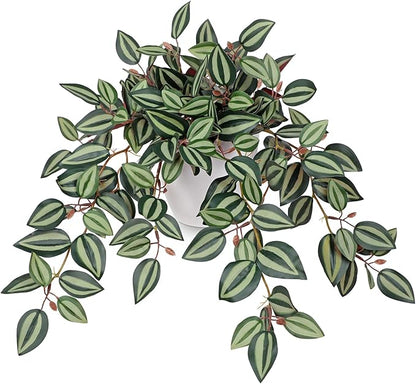 Briful Artificial Plants Indoor Fake Potted Silk Plants Faux Watermelon Peperomia Draping Plant for Home Office Bathroom Shelf Cabinet Tabletop Decoration(Purple)