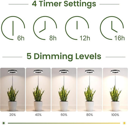 LBW Grow Lights for Indoor Plants, 6.3" Full Spectrum Plant Light with Base, 59" Height Adjustable Grow Lamp, 6/8/12/16H Auto Timer, 3 Colors, 5 Dimmable Levels, for Tall Large Plants, Black, 3 Pack