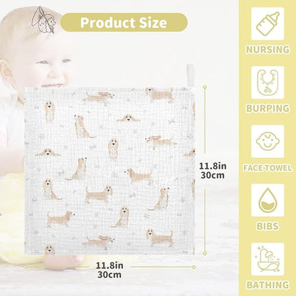 vvfelixl Baby Cotton Washcloths Basset Hound Dog Infants Bath Towel for Unisex Face Towels for Newborn, Natural Baby Wipes Delicate Skin, 11.8 X 11.8 inch, one sizex5