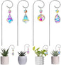 HDCRYSTALGIFTS Set 4 Small Trellis with Crystal Prisms Suncatchers for Mini Potted Plants Decorations, Rainbow Maker Plant Stakes Sun Catchers Plant Accessories Indoor (Sliver,7.5inch)