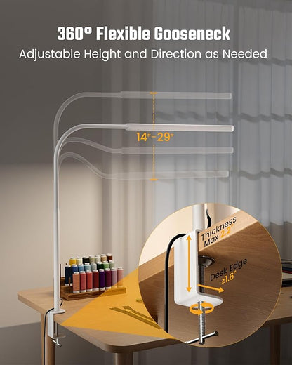 SUPERDANNY Eye-Caring LED Desk Lamp 360° Flexible Gooseneck Work Lamp with Desk Side Clamp Touch Control 3 Light Colors Smooth Dimming Task Lighting Reading Light for Home Office College Dorm, White