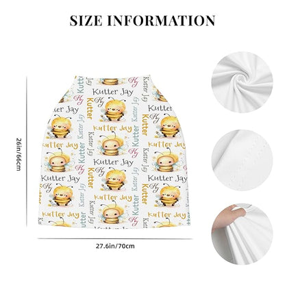 Personalized Bee Baby Car Seat Cover with Name,Multi-Use Canopy for Nursing, Strollers,Shopping Carts,Customized Breastfeeding Cover, Full Privacy,Infant Stroller Cover