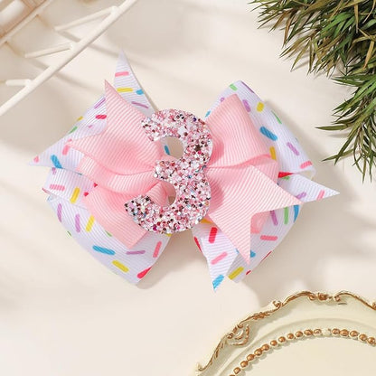 Birthday Hair Bow Hair Clips for Girls 1 2 3 4 5 6 Years, Baby Girl Accessories Bow Birthday Decorations, Pink Baby Girls Ice Cream Hair Bows Clips for 3th