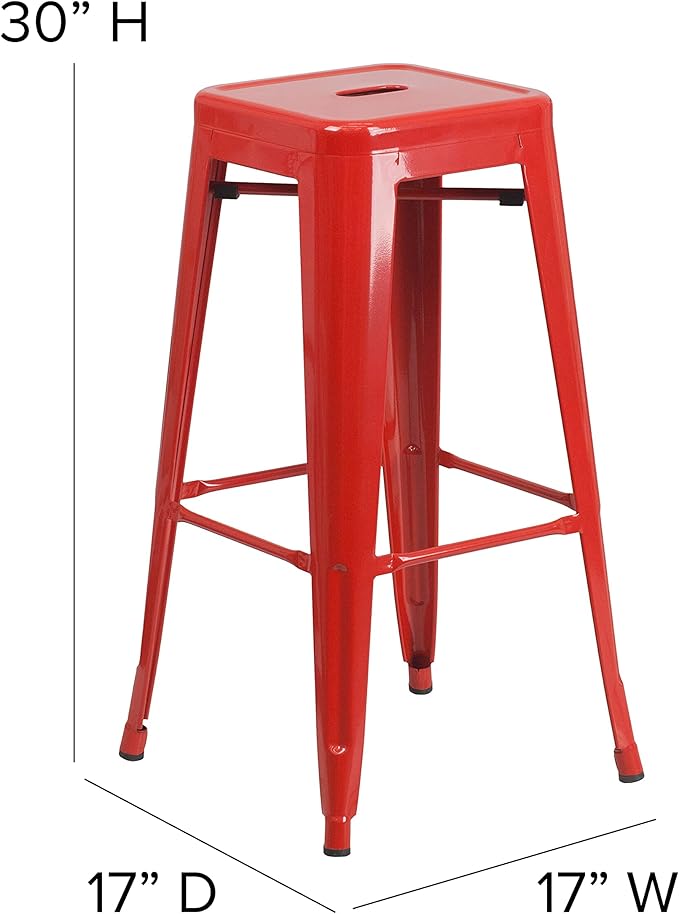 Flash Furniture Commercial Grade 30" High Backless Red Metal Indoor-Outdoor BarStool with Square Seat
