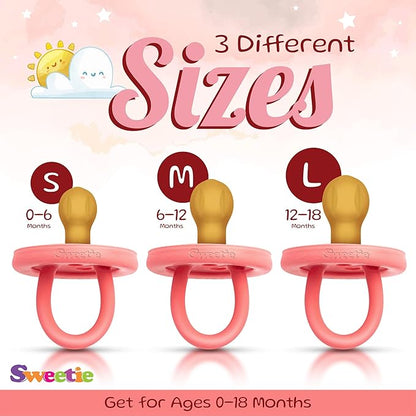 SWEETIE Rubber Pacifier Natural Rubber Pacifier Rounded Pink (Pink, 12-18 Month)