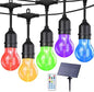 35FT Solar String Lights Outdoor, 11 Shatterproof LED Edison Bulbs, Dimmable RGB Color Changing Patio Lights with Remote. Waterproof for Garden Commercial Solar-Powered Decorative Lighting