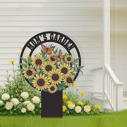 Personalized Garden Signs, Colorful Sunflower Garden Decor for Outside, Decorative Yard Stakes, Metal Yard Art, Patio Decor, Custom Last Name Sign, Lawn Art, Housewarming Gifts Color07