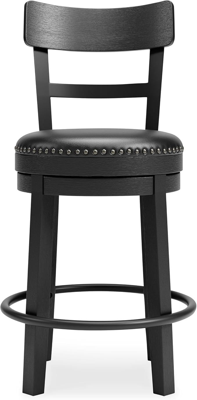 Signature Design by Ashley Valebeck Faux Leather Pub Height Swivel Barstool, 24.38" Seat Height, Black