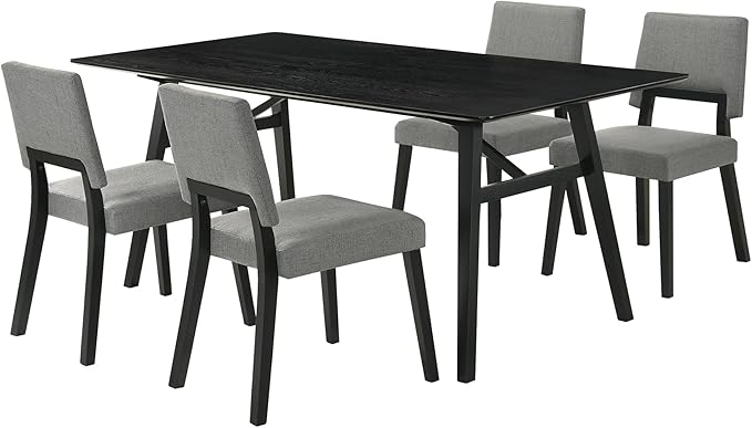 Armen Living Channell Mid Century Modern 5 Piece Black Wood Dining Table Set with Charcoal Fabric