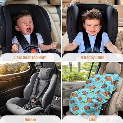 Capybara Car Seat Cover Baby Car Seat Sun Shade Cover with Elastic Band, Foldable Carseat Covers Keep Baby Cool and Child Safety for Travel