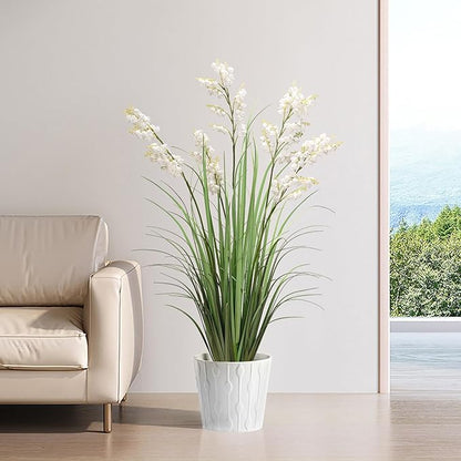 Artificial Tall Grass Plants with Pots 47“ 1 Pack Lily of The Valley Artificial Grass Home Interior Decorating and Outdoor Garden Decorations（White）