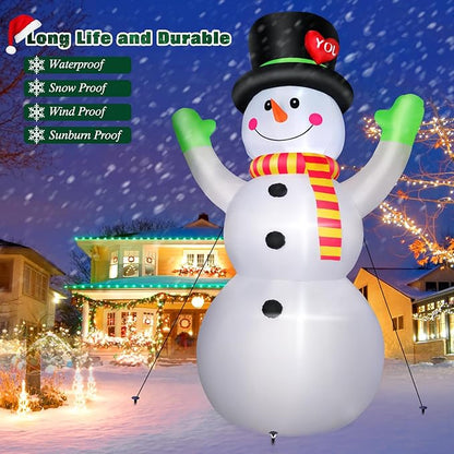 10 FT Christmas Inflatables Snowman Outdoor Yard Decorations, Giant Blow Up Snowman, Built-in Bright LED Lights, Huge Xmas Blowups Snow Man Outside Holiday Decor for Garden Patio Porch Lawn Home Party