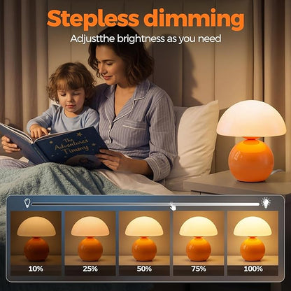 NIORSUN Mushroom Lamp,Table Lamp for Bedroom, 2700k Dimmable Desk Lamps,Small Bedside Table Lamps for Living Room Night Stands, Mushroom Decor Cute Mini Modern Mid Century Lamps Orange
