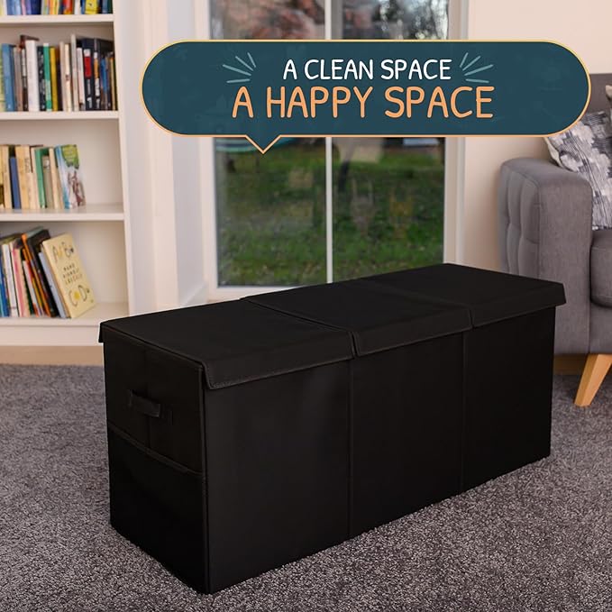 Extra Large Toy Storage Organizer with Lid - Sturdy, Collapsible Toy Chest Storage Box Design - Toys Bin with Dividers for Kids, Nursery, Bedroom, Playroom 37"x16"x14"