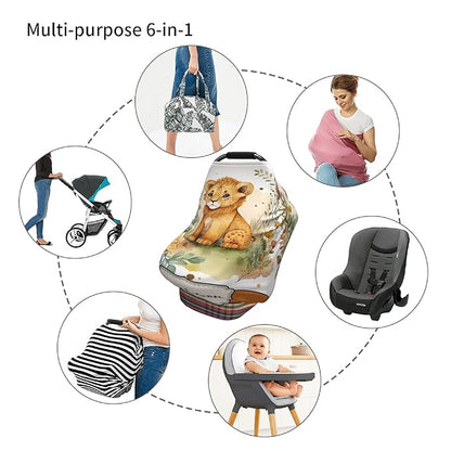 Personalized Lion Baby Car Seat Cover with Name,Multi-Use Canopy for Nursing, Strollers,Shopping Carts,Customized Breastfeeding Cover, Full Privacy,Infant Stroller Cover