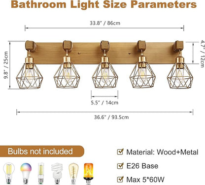 maesta Bathroom Gold Vanity Light Fixtures, 5-Light Gold Bathroom Light Fixtures Over Mirror, Sconces Wall Lighting with Elegant Metal Lampshade for Living Room, Bedroom, Hallway