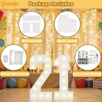 Pooqla 2.4FT Light Up Numbers, Marquee Numbers 2.4 Feet Tall Party Decor for Her Him, Mosaic Big Sign for 1st 16th 21st Birthday Anniversary Decoration Backdrop, Large Pre-Cut Frame Number 1
