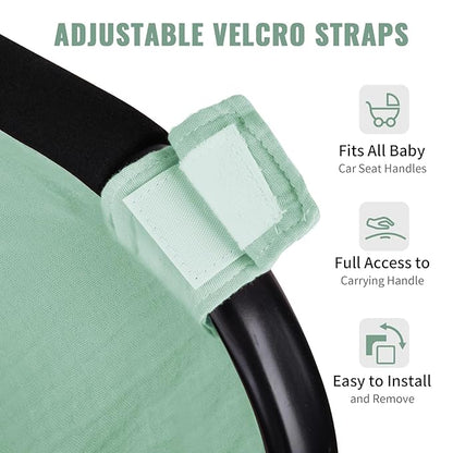 Metplus Muslin Car Seat Cover for Babies, 100% Cotton Breathable Infant Carseat Canopy for Summer, Lightweight Stroller Sunshade Covers for Newborns(Moss Green)
