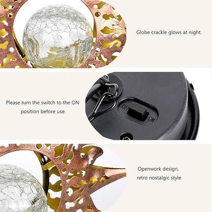 Solar Lights Outdoor Waterproof Garden Decor Hanging Sun Lanterns with Crackle Glass Ball LED for Garden Patio Yard Porch, Unique Gardening Gifts for Women Mom Grandma