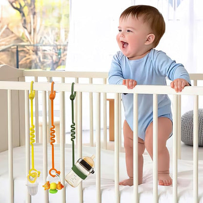 Toy Straps for Baby – 3 Pack Adjustable Silicone Toy Straps for Baby and Sippy Cup Straps for Strollers, High Chairs, Cribs, Car Seats, Food Grade Silicone, BPA Free (Orange+Yellow+Olive)