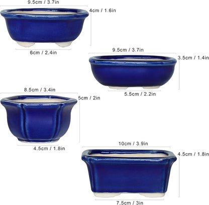 Bonsai Planter Succulent Mini Glazed Pots Value Set of 4, with 4 Soft Mesh Drainage Screens