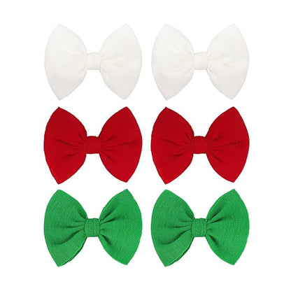 Baby Girls Christmas Hair Bows Clips Handmade Bow Hair Clips Christmas Hair Accessories Alligator Clip for Babies Infant Toddlers Little Kids 6 PCS Red White Green