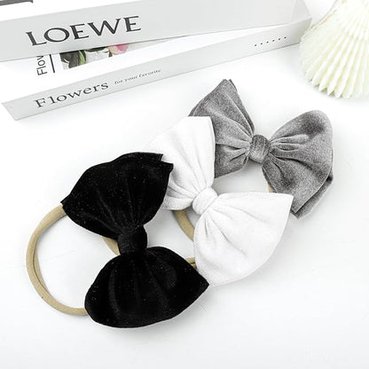 YanJie Brand Hairband - Handmade Velvet Baby Bows & Stretchy Nylon Headbands for Girls Infants Toddlers Child(4.5 black-velvet, 3 Count)