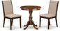 East West Furniture ESLA3-MAH-04 3 Piece Kitchen Table & Chairs Set Contains a Round Dining Room Table with Pedestal and 2 Light Tan Linen Fabric Parsons Chairs, 30x30 Inch, Mahogany