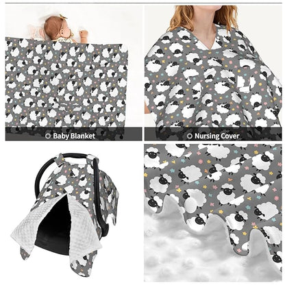 Cute Sheep Lambs Baby Car Seat Canopy Nursing Cover for Newborn Car Seat Breastfeeding Covers Blanket Newborn Shower Gift
