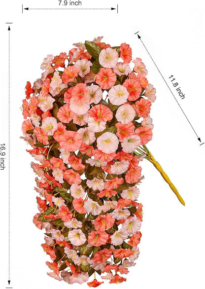 Artificial Fake Fall Mums Hanging Flowers Plants for Outdoor Decoration, 2 PCS Faux Silk Morning Glory Trailing Vines UV Resistant for Wall Home Porch Patio Party Decor (Fall Orange and Light Orange)