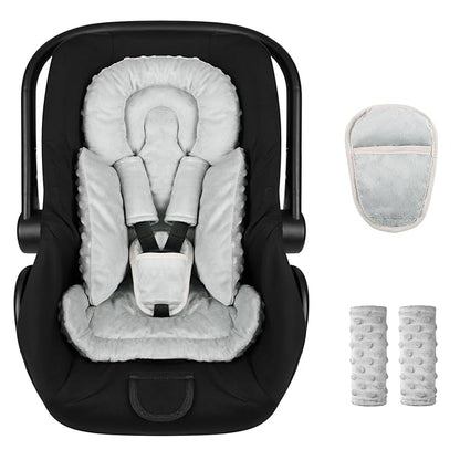 Infant Car Seat Insert Boy Girl, 3 in 1 Newborn Carseat Insert with Strap Pads, Car Seat Head Support for Baby Strollers, Swings, and Bouncers, Comfortable and Machine Washable, Grey