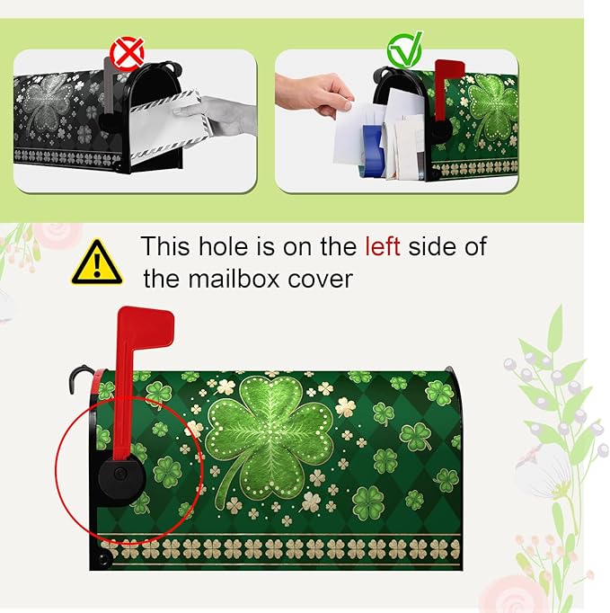 St Patrick's Day Mailbox Cover Magnetic Large Size 25.5 X 21 Inch Green Shamrock Clovers Magnetic Mailbox Covers Oversized Spring Post Letter Box Cover Wraps for Outside Garden Decor