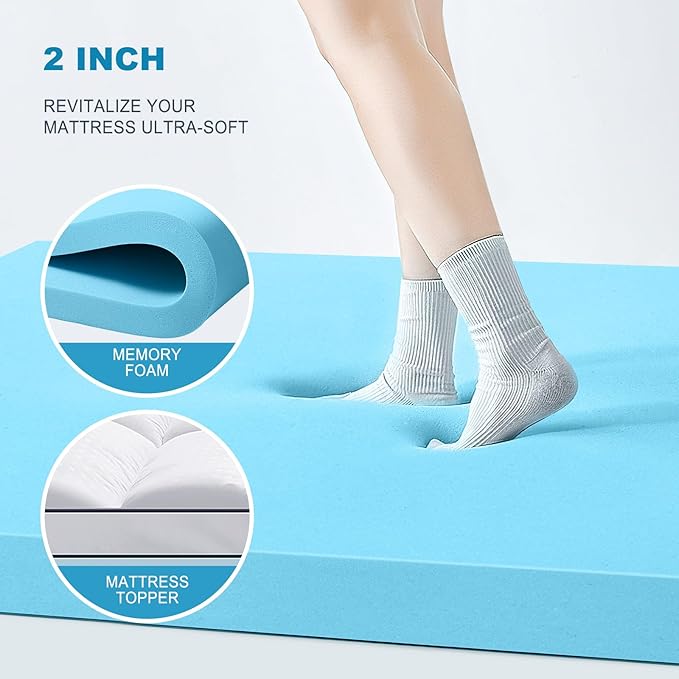 MASVIS Full Size Dual Layer 4 Inch Memory Foam Mattress Topper, 2 Inch Gel Memory Foam and 2 Inch Cooling Pillow Top Mattress Pad Cover for Back Pain, Medium Support