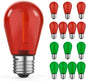 GvvooHome 15 Pack S14 Colored LED String Light Bulbs, 1W Plastic Shatterproof Replacement Bulbs for Outdoor Patio Backyard Lights, E26 Medium Base, Dimmable, Warm White 2200K, Red/Green