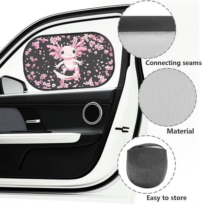 Bulopur Axolotl Cherry Blossom Car Window Shades 2 Pack Baby Window Shades Easy to Install Car Sun Shade Side Windshield Sun Protection and Blocker for Most Vehicle, SUV, Truck