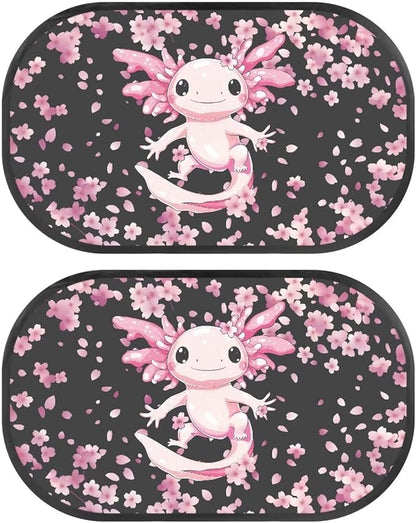Bulopur Axolotl Cherry Blossom Car Window Shades 2 Pack Baby Window Shades Easy to Install Car Sun Shade Side Windshield Sun Protection and Blocker for Most Vehicle, SUV, Truck