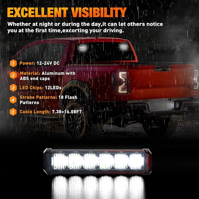 Nilight 12LED Emergency Strobe Traffic Advisor Light Bar 2 in 1 White Dash Warning Safety Flashing Lights Front/Rear Windshield Construction Lights for Trucks Cars Plow Police Firefighter Vehicles