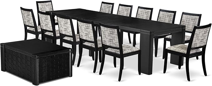 X12X2-0C6-30 14-pc Dining Table Set a Rectangular Kitchen Table with a coffee Table and 12 Wire Brushed Black Polyester Stackable Chair, 39x120 Inch, Wire Brushed Black