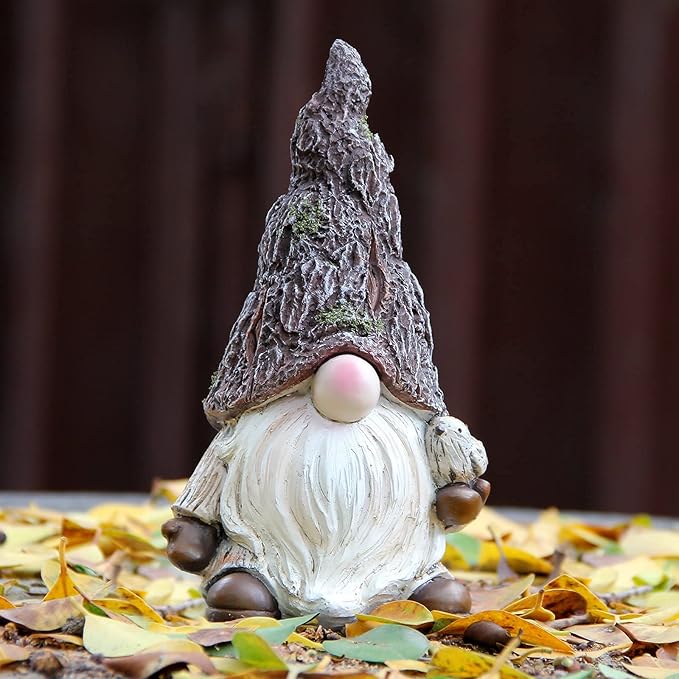 Leekung Garden Gnomes Statue Outdoor Decor,Gnomes Garden Decorations,Indoor gnome Figurine Woodstone Color for Home Decoration