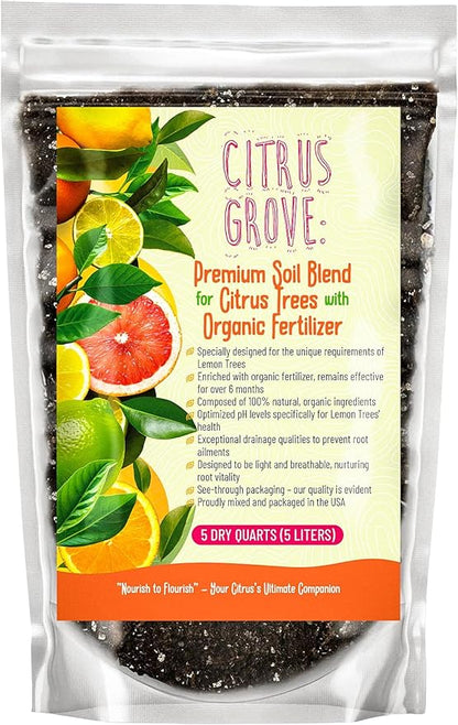 Premium Organic Citrus Potting Soil for Indoor/Outdoor Plants - Perfect for Oranges, Lemons, Limes & Grapefruits Trees - Hand Blended for Optimal Growth (5 QUARTS)