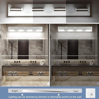 SineRise LED Modern Bathroom Vanity Light Fixtures (4-Light, 30-Inch, Dimmable), Matte White Modern Acrylic Bathroom Wall Lighting Fixtures Over Mirror (Cool White 6000K)