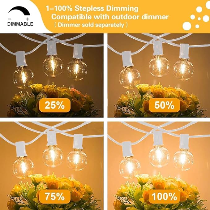 SUNTHIN White String Lights, 97FT White Outdoor Lights with 49 G40 Shatterproof LED Bulbs(1 Spare), Waterproof Conectable Hanging Outside Lights for Yard, Porch, Deck, Garden, Pergola