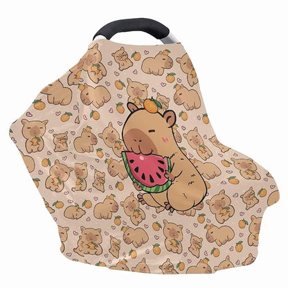 AFPANQZ Capybara Watermelon Baby Car Seat Covers for Girls All Weather Multifunctional Infant Car Seat Canopy Nursing Breastfeeding Scarf Shield Soft Breathable Stretchy 360 Coverage for Babies
