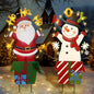 Christmas Outdoor Yard Signs Decorations, LED Solar Metal Garden Stake Lights with Joy for Patio Lawn Christmas Decor (Snowman&Santa Claus)