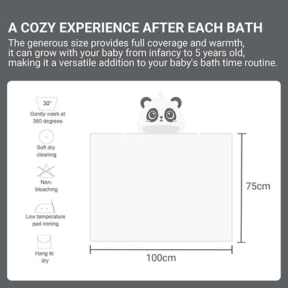 MICHLEY Bamboo Viscose Baby Hooded Bath Towel for 0-5 Years Boys and Girls, 29.5 x 39.5 Inch Ultra-Soft and Quick-drying Infant Bath (Panda)