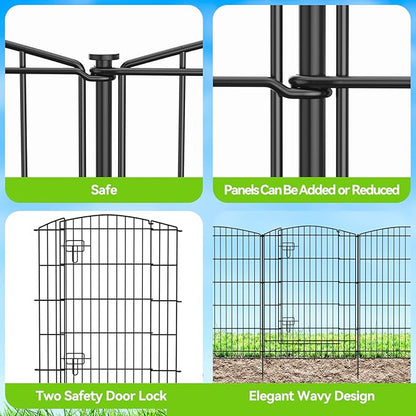 INJOPEXI Decorative Garden Fence 6 Panels 13ft (L)×36in (H) Animal Barrier Fences with 5 Panels + 1 Gate, No Dig Garden Fencing Rustproof Metal Wire Temporary Rabbit Dog Fence for Patio Outdoor Yard